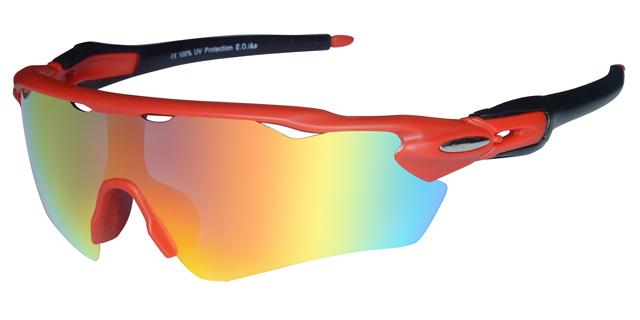 Sportsbrille gummi rød/sort stel. Ægte revo glas