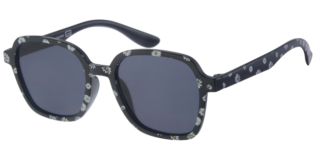 Børne Solbrille Sort med marguerit print og Sorte glas