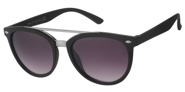 Solbrille Dame sorte stel med gun bro og sølv dekoration samt graduerede sorte glas