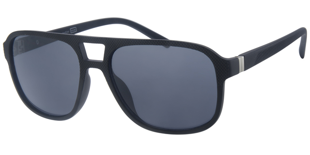 Solbrille herre model med gummi overflade og mat sølv dekoration på stænger samt sorte glas