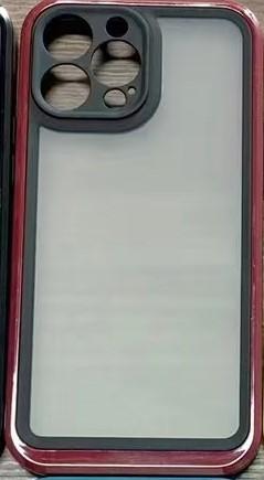 [815017] IPHONE 12-12 PRO BAGCOVER SEMITRANSPERANT MED SORT OG RØD RAMME